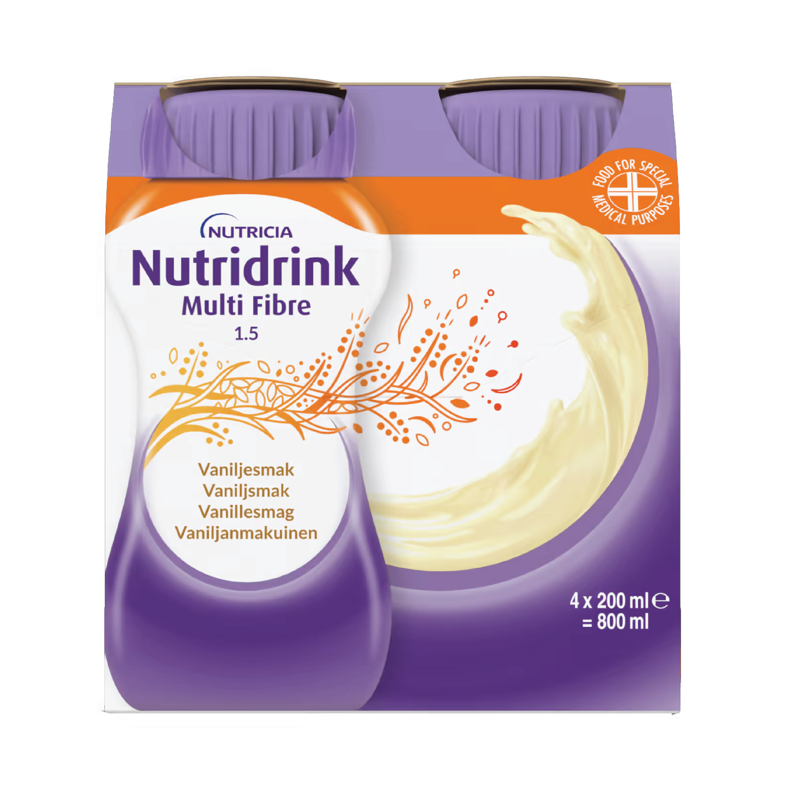 Nutridrink Multi Fibre Næringsdrikk, Vanilje, 4x200 ml