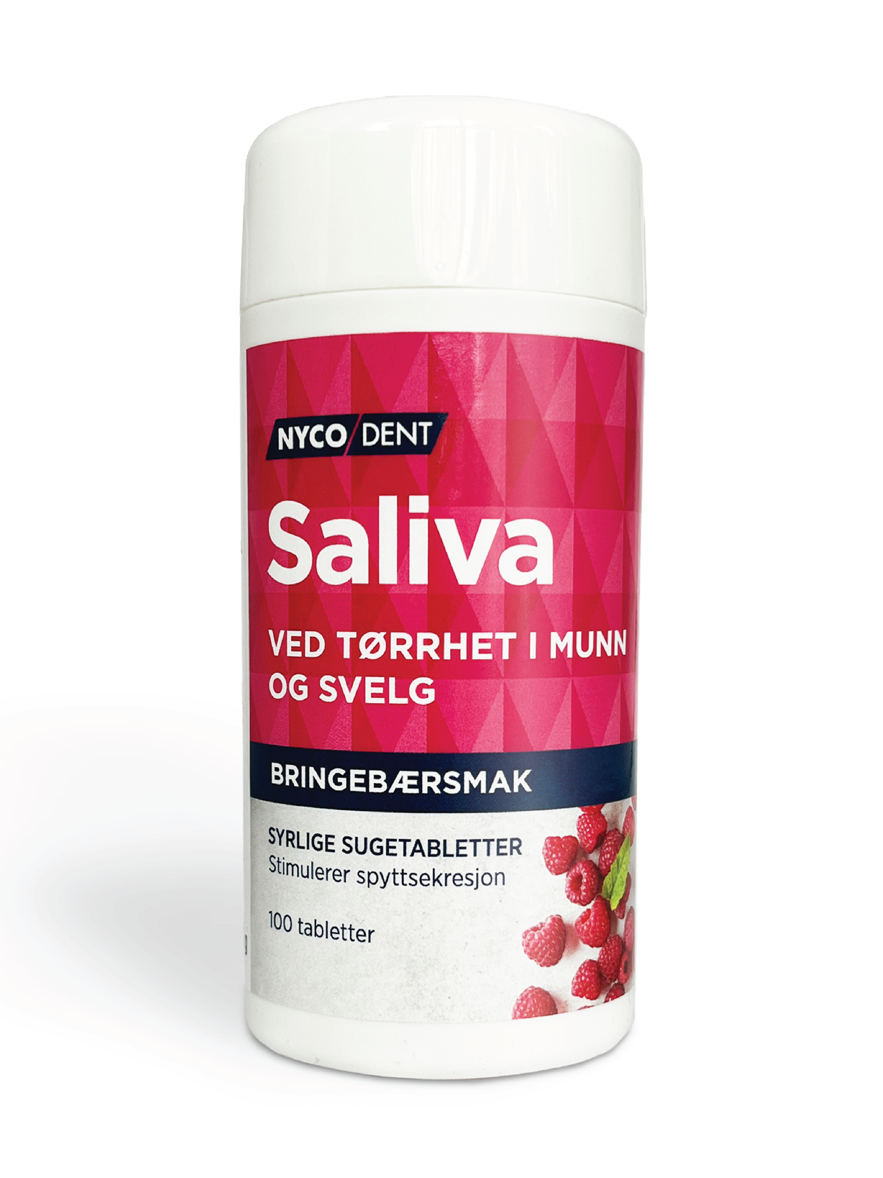 Nycodent Saliva Sugetabletter, Bringebær, 100 stk.