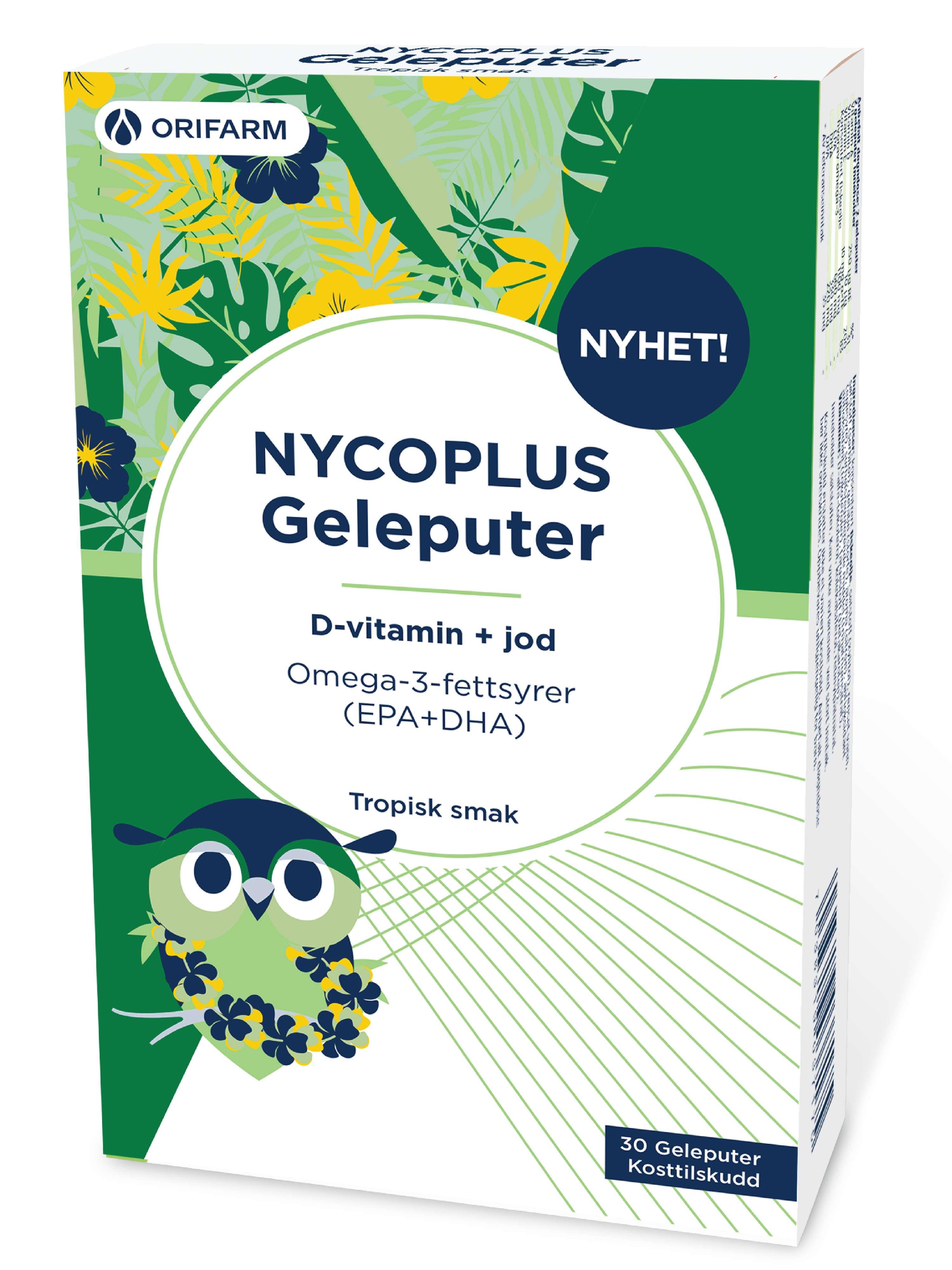 Nycoplus Omega-3 Geleputer med D-vitamin og jod, Tropisk, 30 stk.