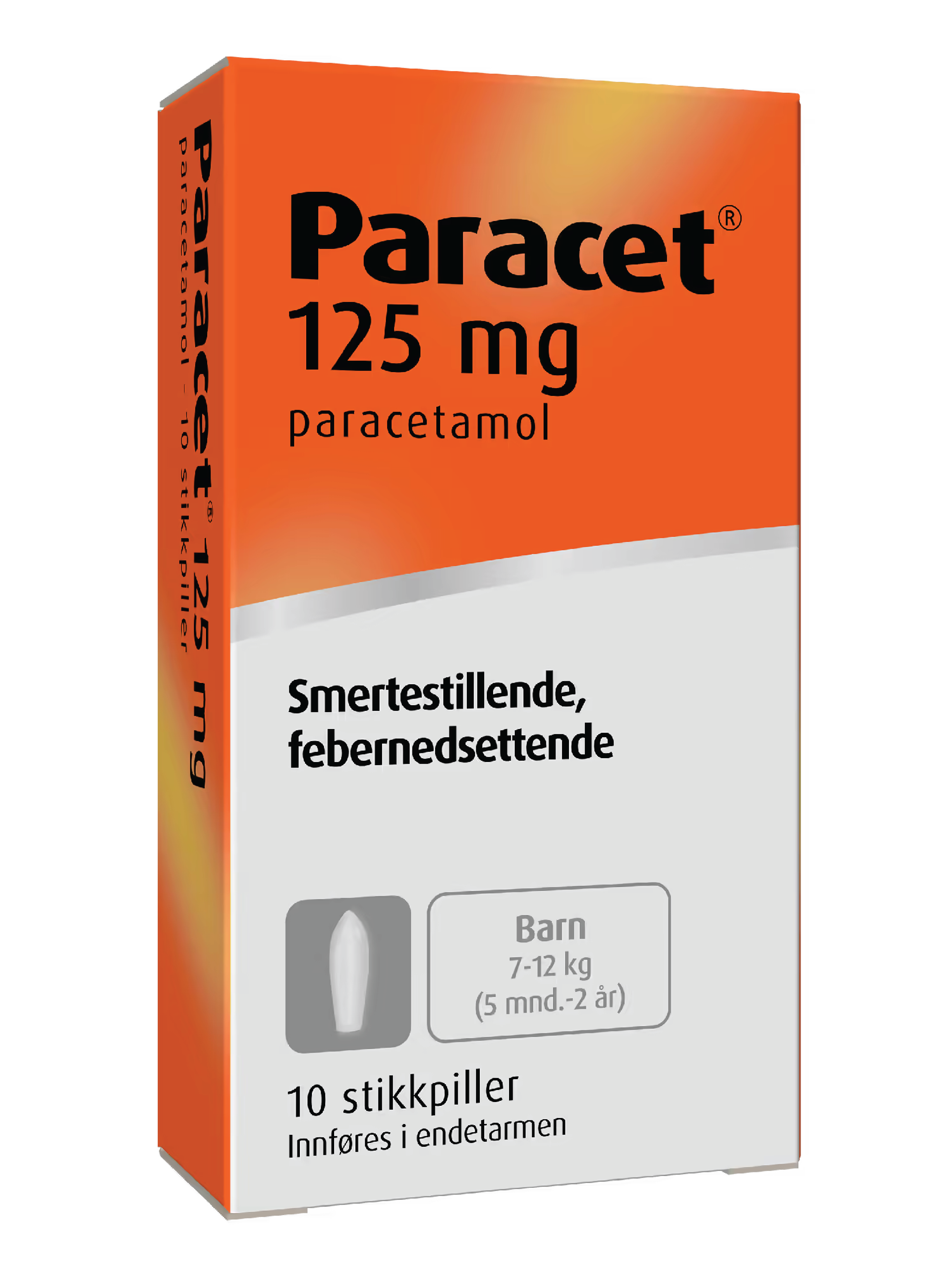 Paracet 125 mg stikkpiller, 10 stk.