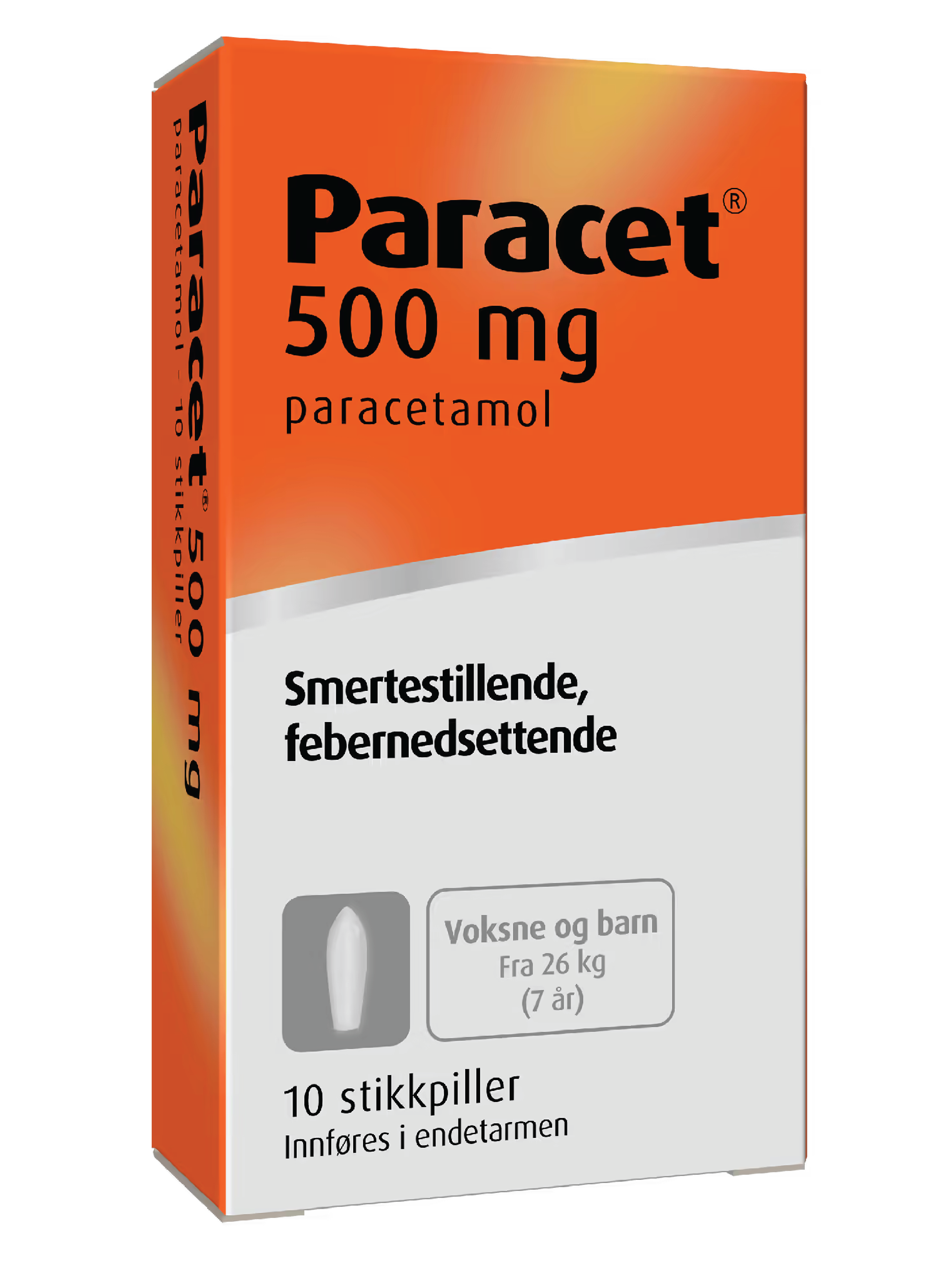 Paracet 500 mg stikkpiller, 10 stk.
