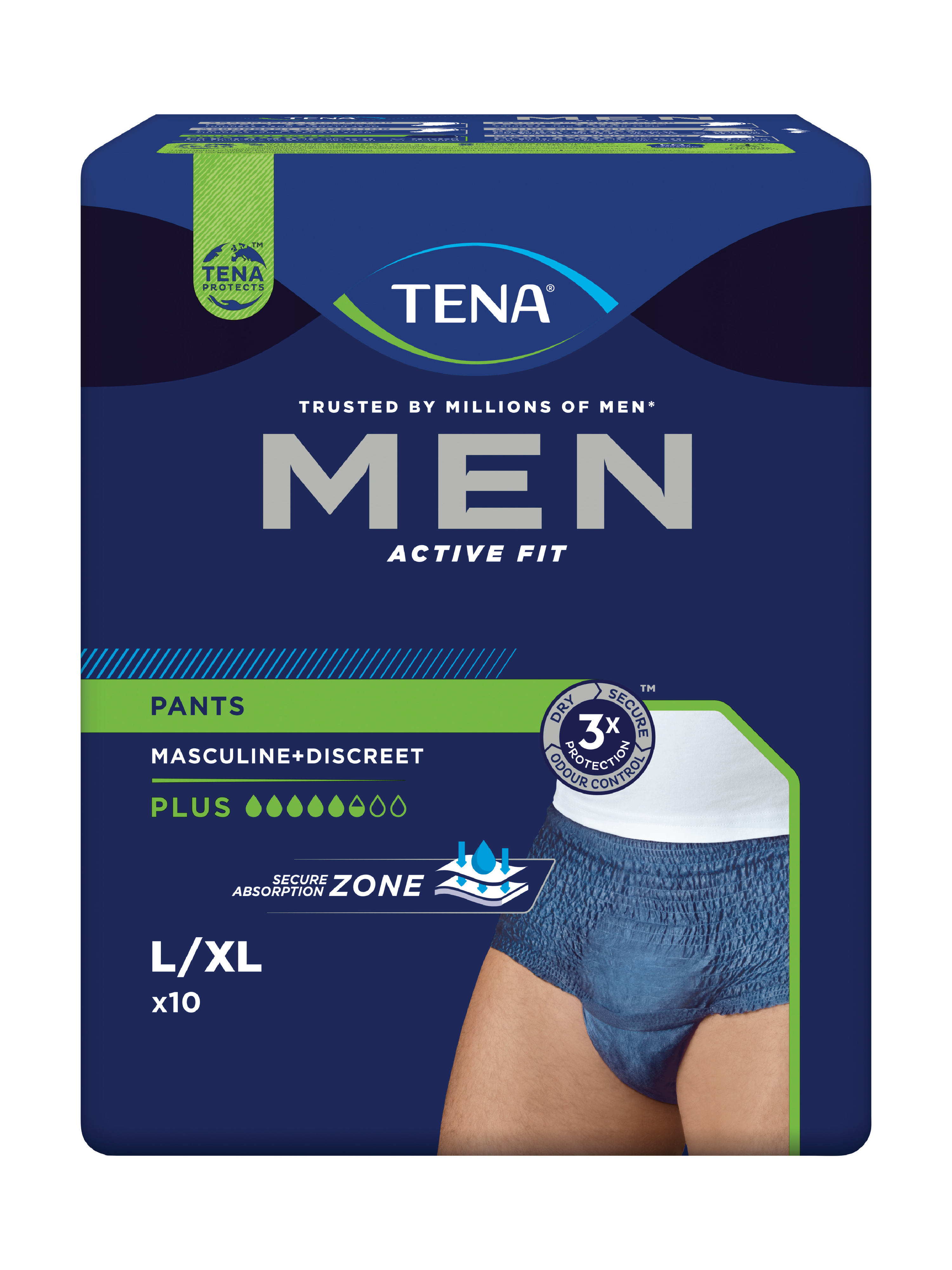 Tena MEN Pants Active Fit Plus, Large/X-Large, 10 stk.